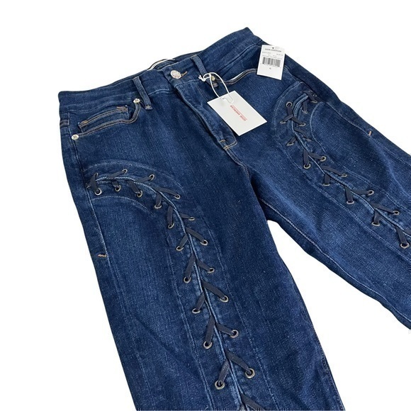 NO LONGER NWT Good American Good Waist Crop High Rise Lace Up Blue Jeans Size 6 - Picture 4 of 11